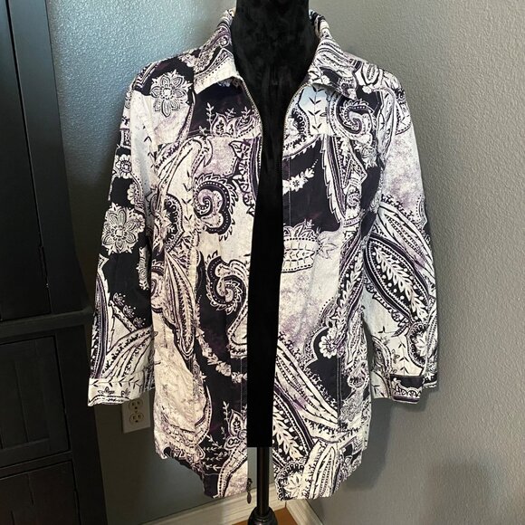 Chico's Jacket Womens Size 3 XL Paisley 3/4 Sleeves Pockets Lightweight Travel - Picture 3 of 9